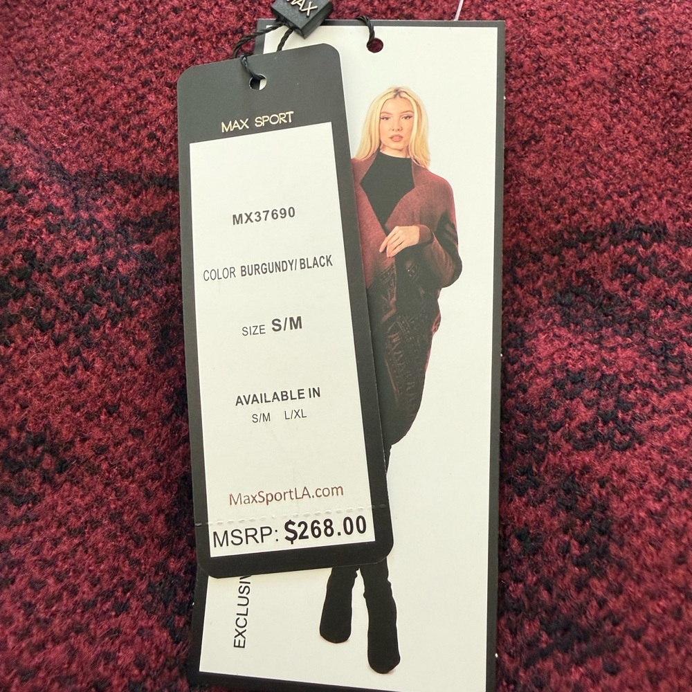 Chic Burgundy and Black Geometric Poncho - Picture 4 of 12